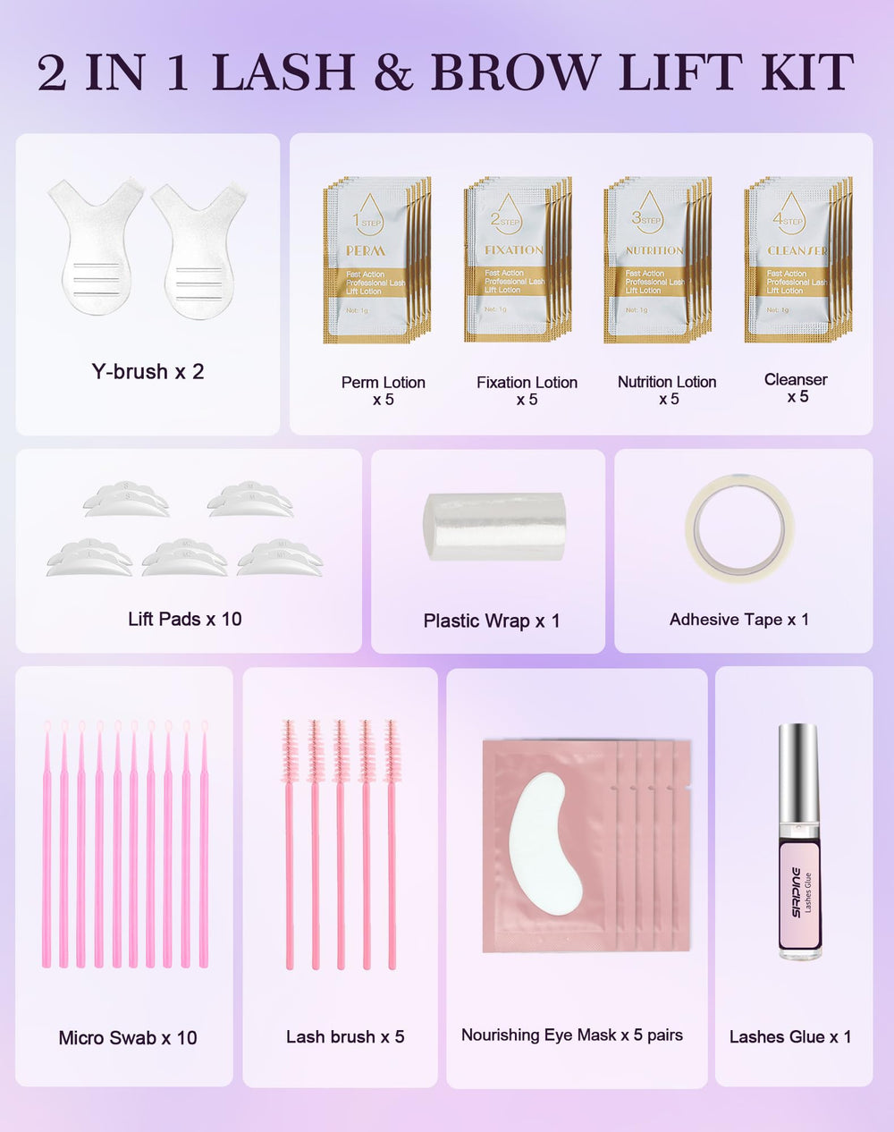 Kit de elevación de pestañas Siripine: almohadillas de silicona para levantado suave.