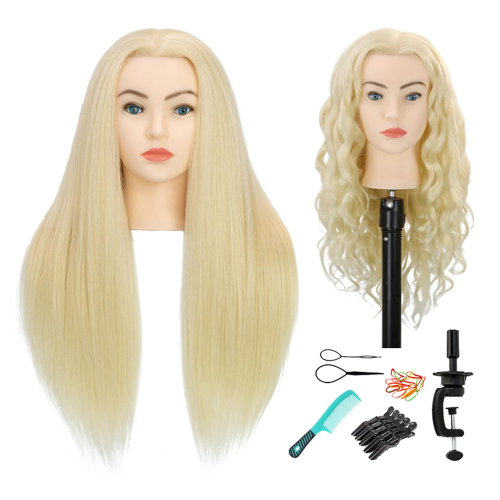 Sirydtm cabeza de maniquí con pelo humano rubio claro para prácticas de peluquería.