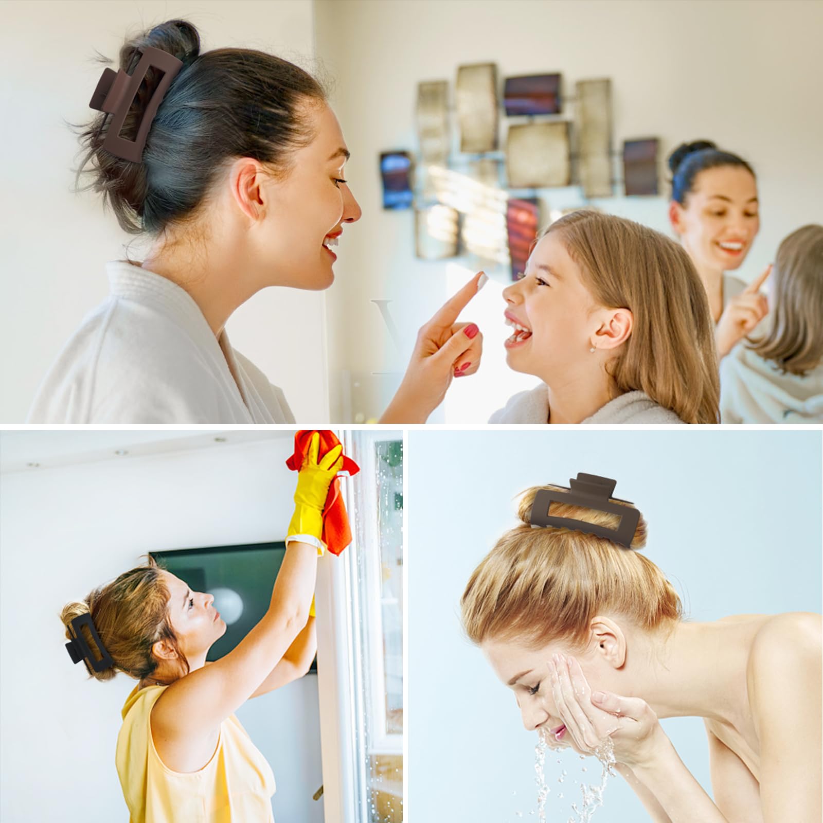 Pinza acrílica café de Sisiaipu, perfecta para recoger el cabello en tareas diarias.