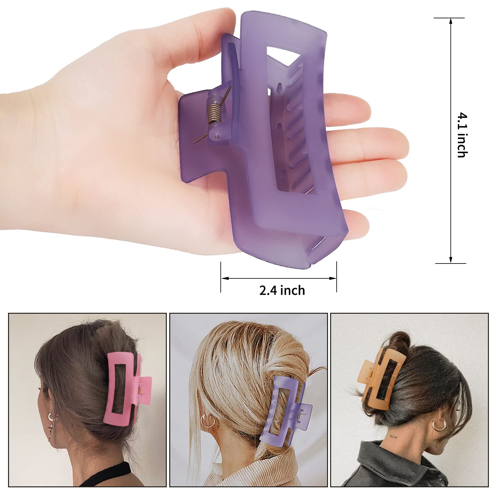 Pinzas Sisiaipu acrílicas rectangulares para cabello grueso con fijación sólida.