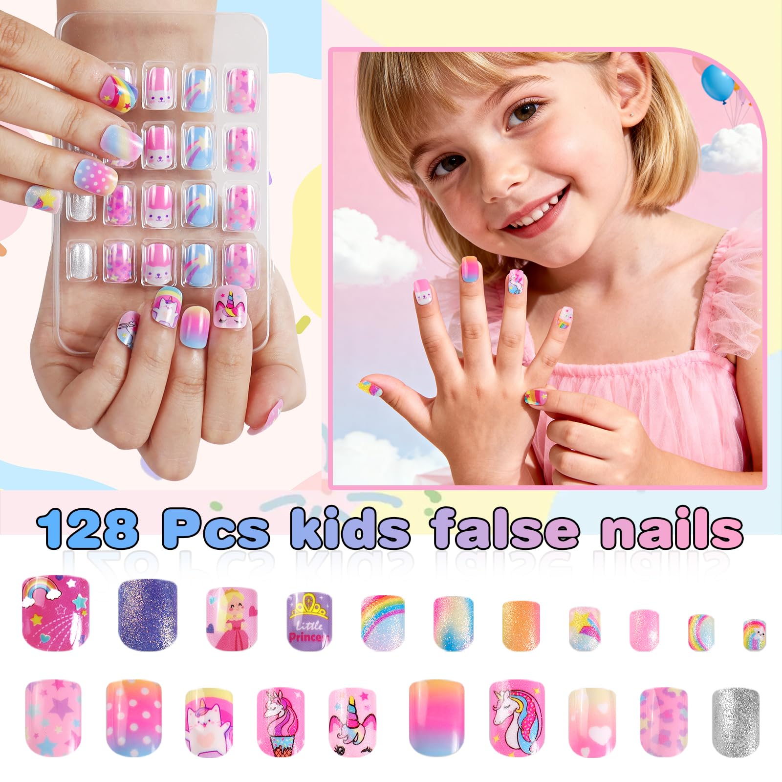 128 piezas de uñas SIUSIO, tamaños variados para cada dedo.