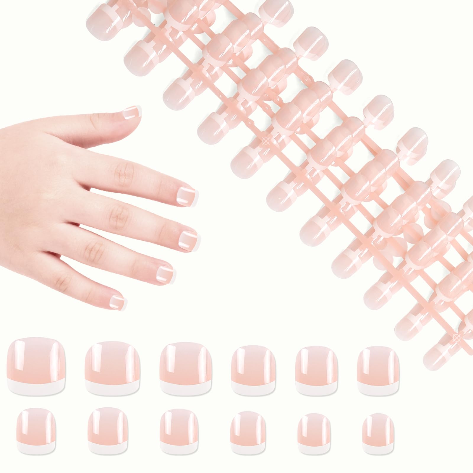 SIUSIO uñas falsas, manicura francesa tono piel claro, uso diario seguro