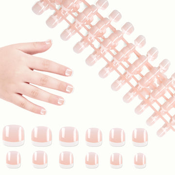 SIUSIO uñas falsas, manicura francesa tono piel claro, uso diario seguro