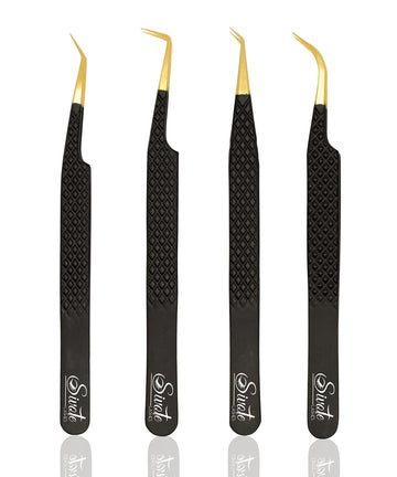 Pinzas SIVOTE para pestañas con puntas precisas, negro, set de 4, aplicación exacta.