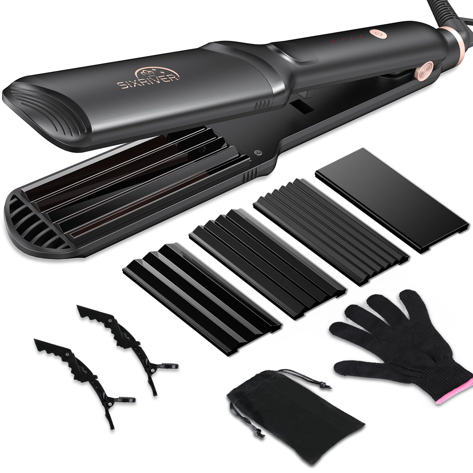 Sixriver crimpador cerámico con placas 4 en 1 para peinados brillantes