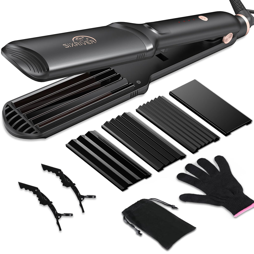 Sixriver crimpador cerámico con placas 4 en 1 para peinados brillantes