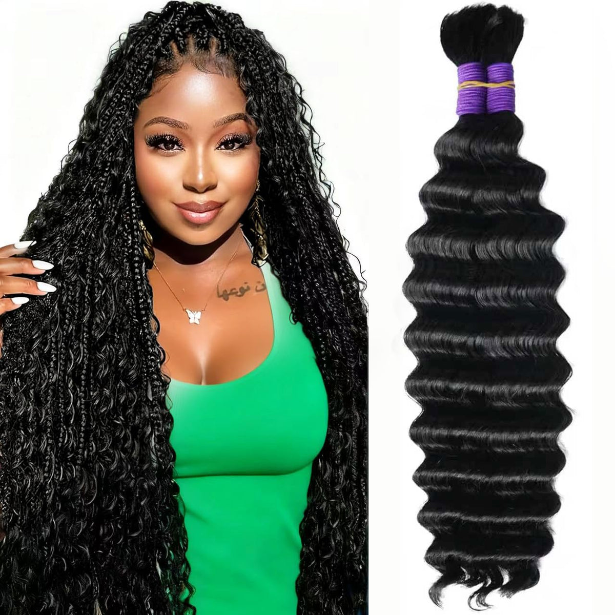 SJianFR cabello para trenzas boho con onda profunda, textura suave y natural.