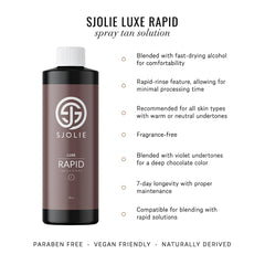 SJOLIE Rapid Spray Tan Luxe — application lisse pour une diffusion uniforme sur la peau.