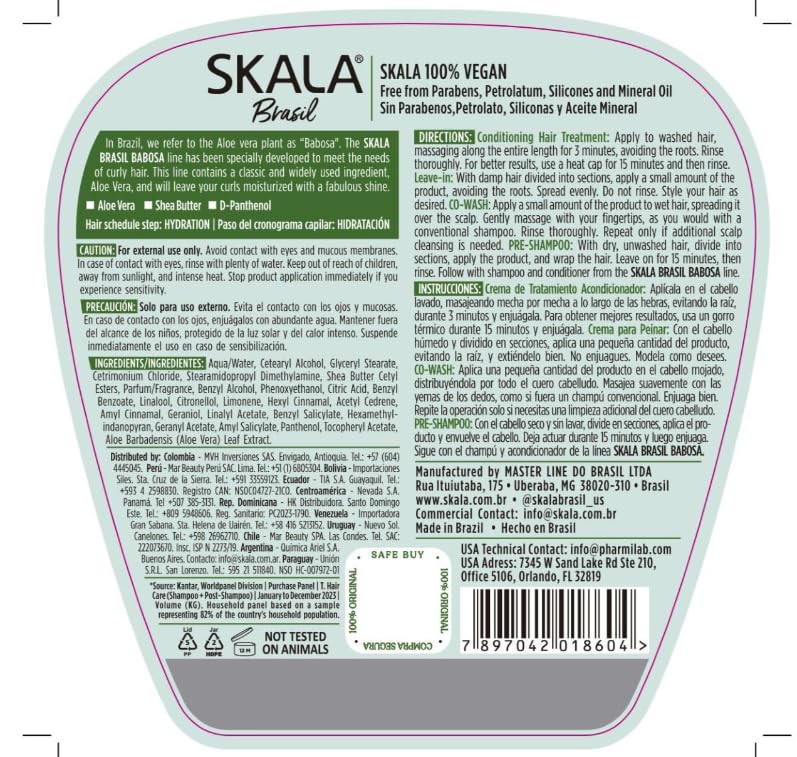 SKALA Babosa, manteca de karité y D-Pantenol nutren y suavizan el cabello.