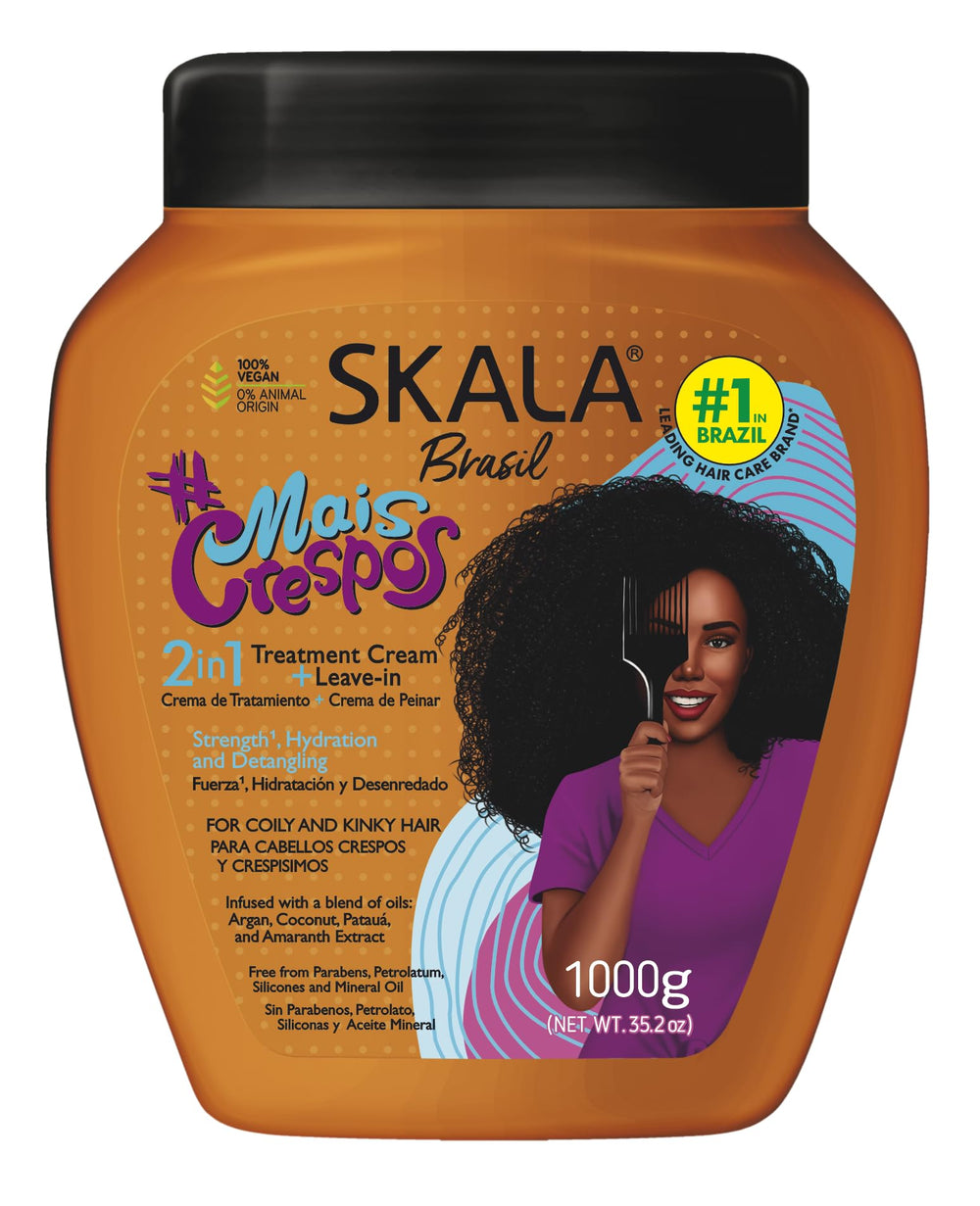 SKALA Mais Crespos bottle hydrates curls for lasting softness and manageability.