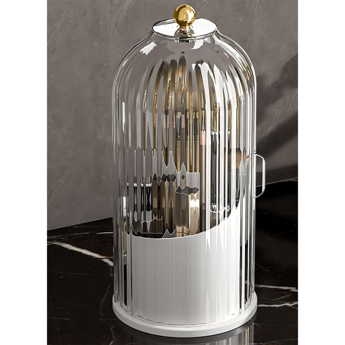 Skatx soporte de pinceles maquillaje con tapa y giro 360 para organización fácil.