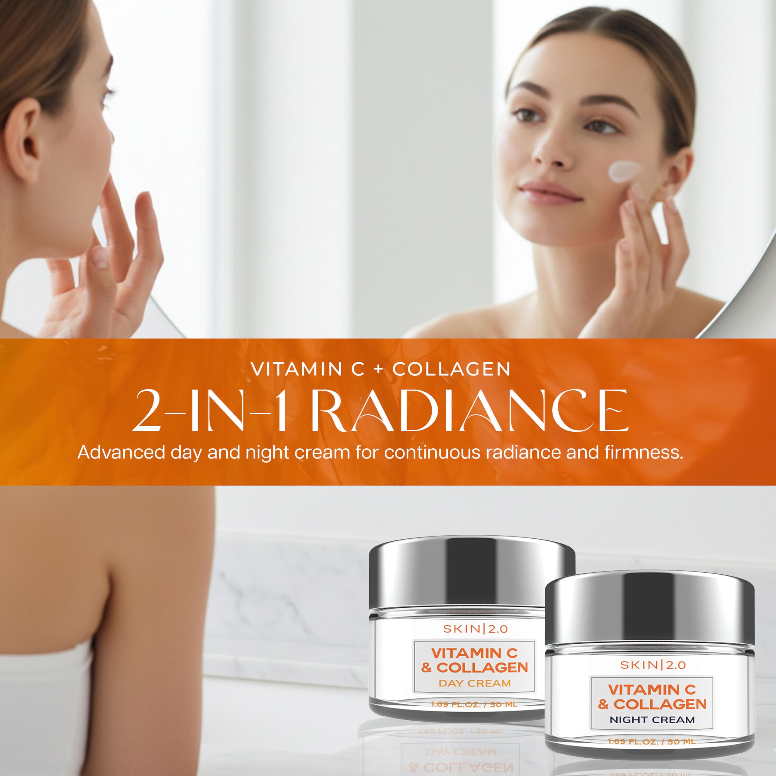 Skin 2.0 crema noche, Vitamina C y colágeno para renovación nocturna.