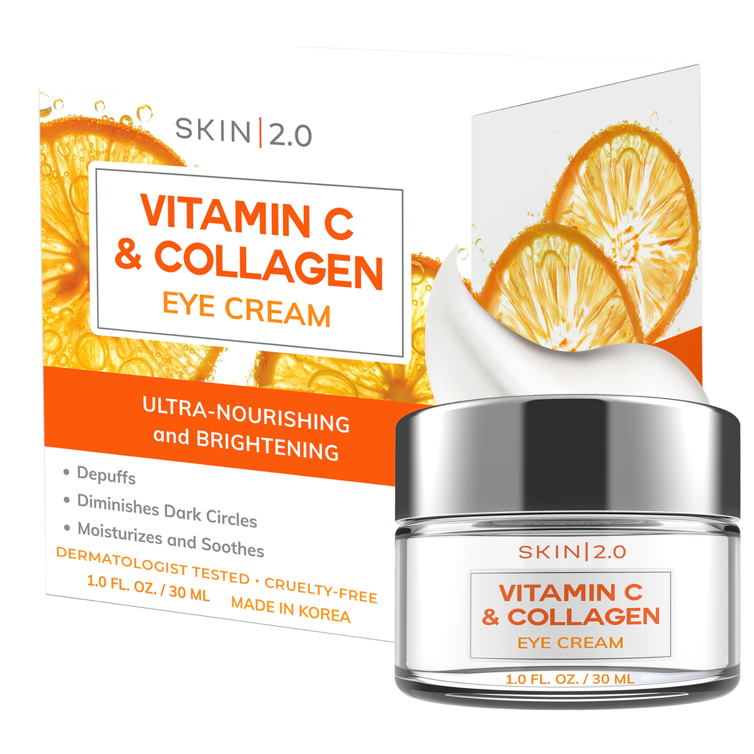 Skin 2.0 crema ojos vitamina C colágeno, hidratación suave para contornos.