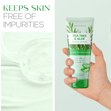 Skin 2.0 exfoliante Tea Tree Aloe, ingredientes coreanos naturales para cuidado multitarea.