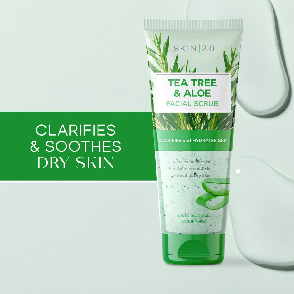 Skin 2.0 exfoliante Tea Tree Aloe, textura granular suave para exfoliación efectiva.