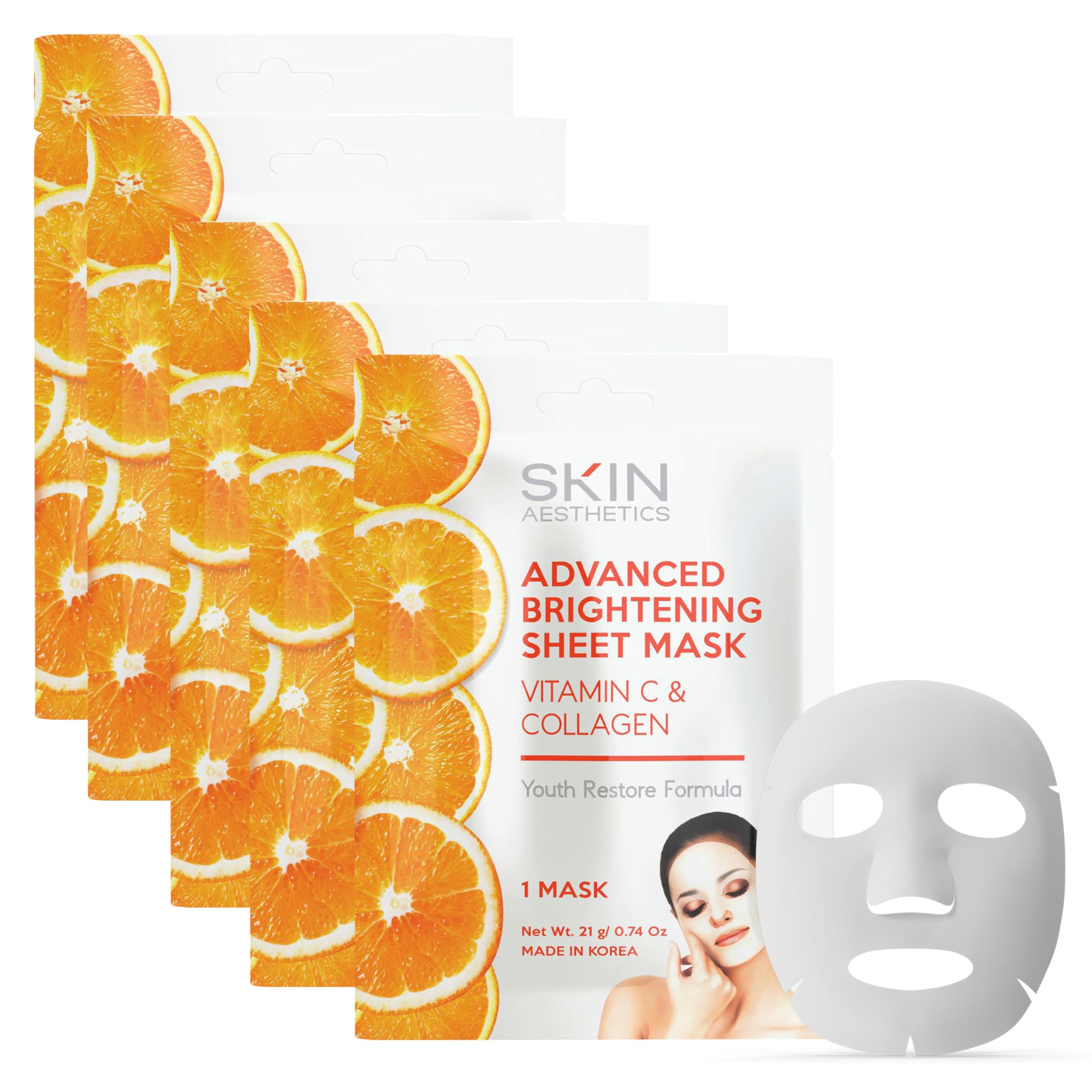 Skin Aesthetics caja de mascarillas vitamina C y colágeno para hidratación y brillo.