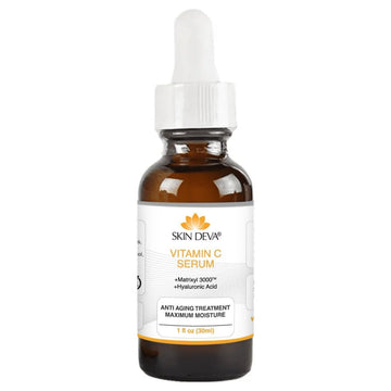 Skin Deva Serum Vitamina C y ácido hialurónico, botella de 1 onza para hidratación profunda
