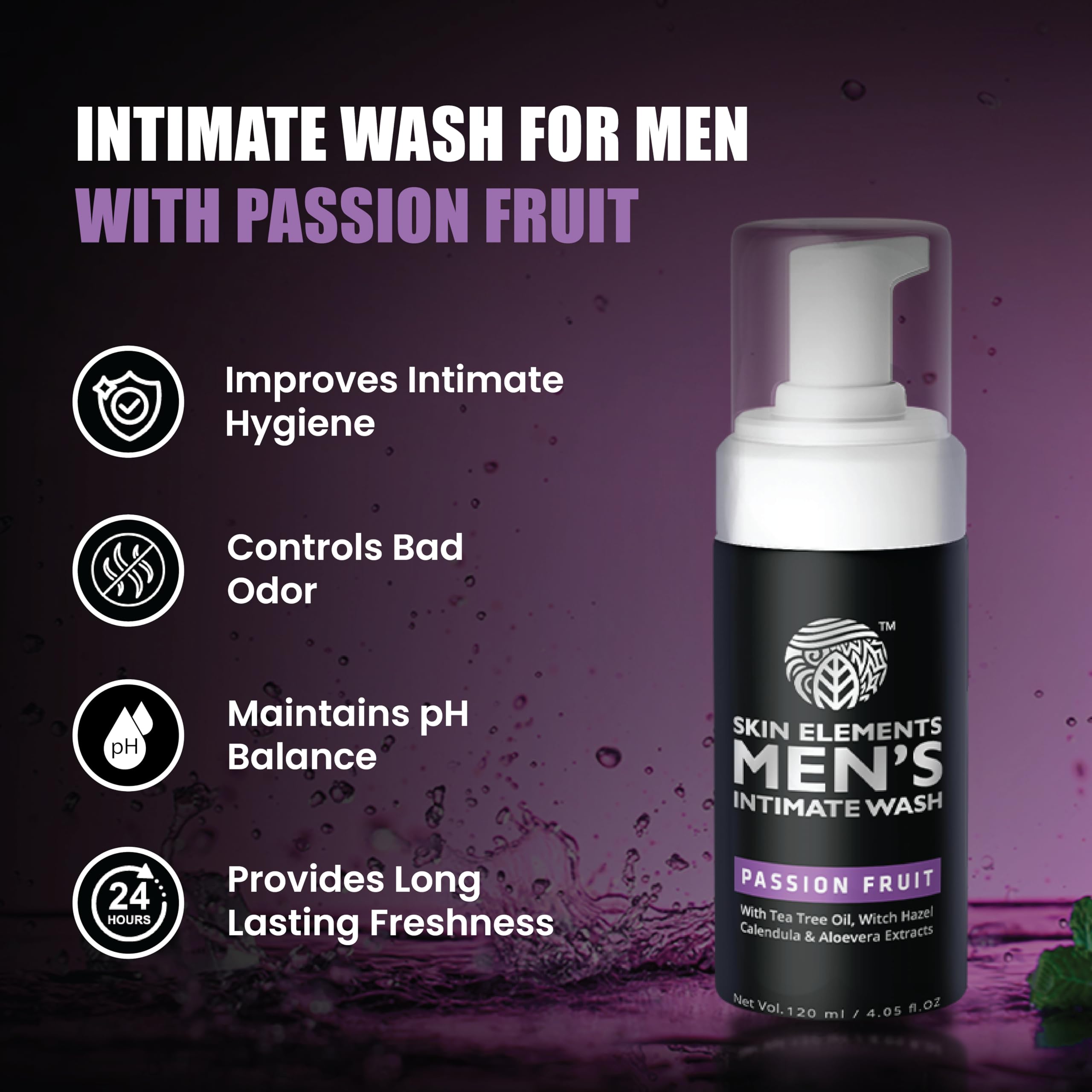Skin Elements Lavado íntimo Pasión Fruta, ingredientes árbol de té para cuidado suave.