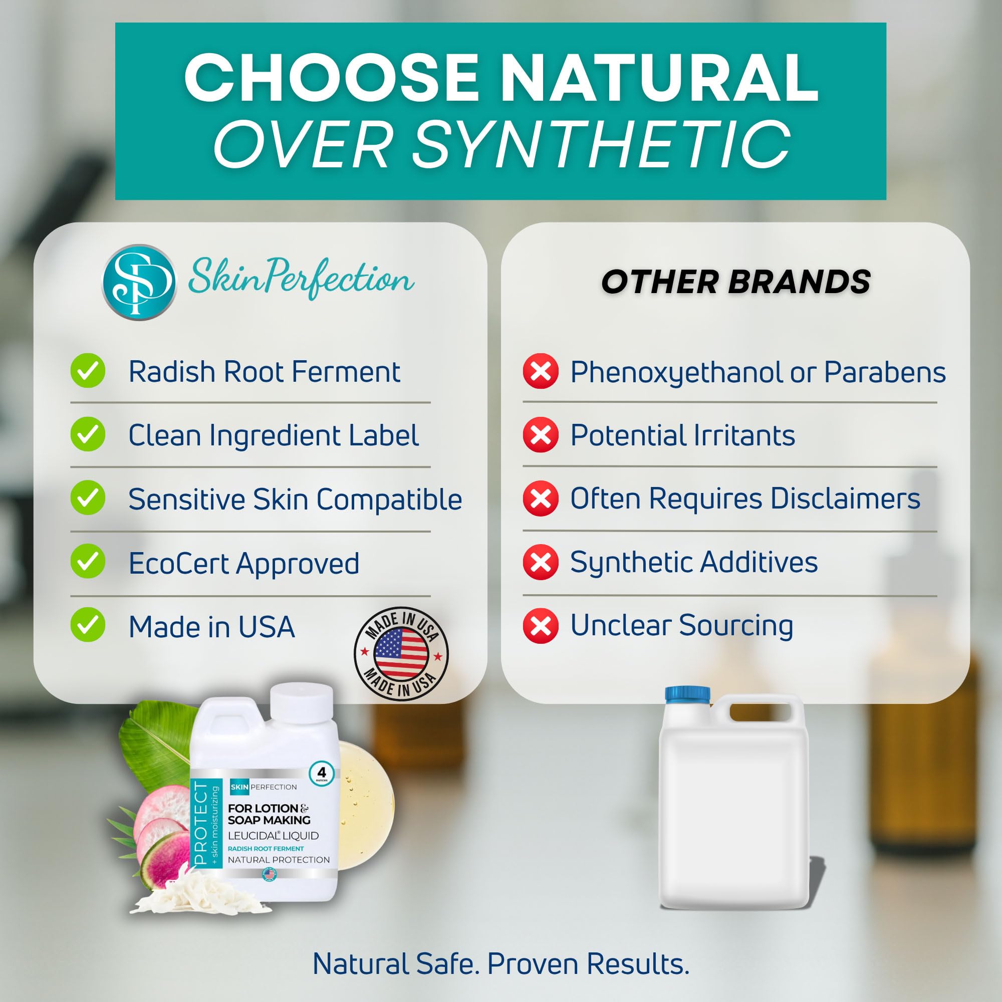 Skin Perfection Leucidal Liquid label clear view for clean beauty formulations