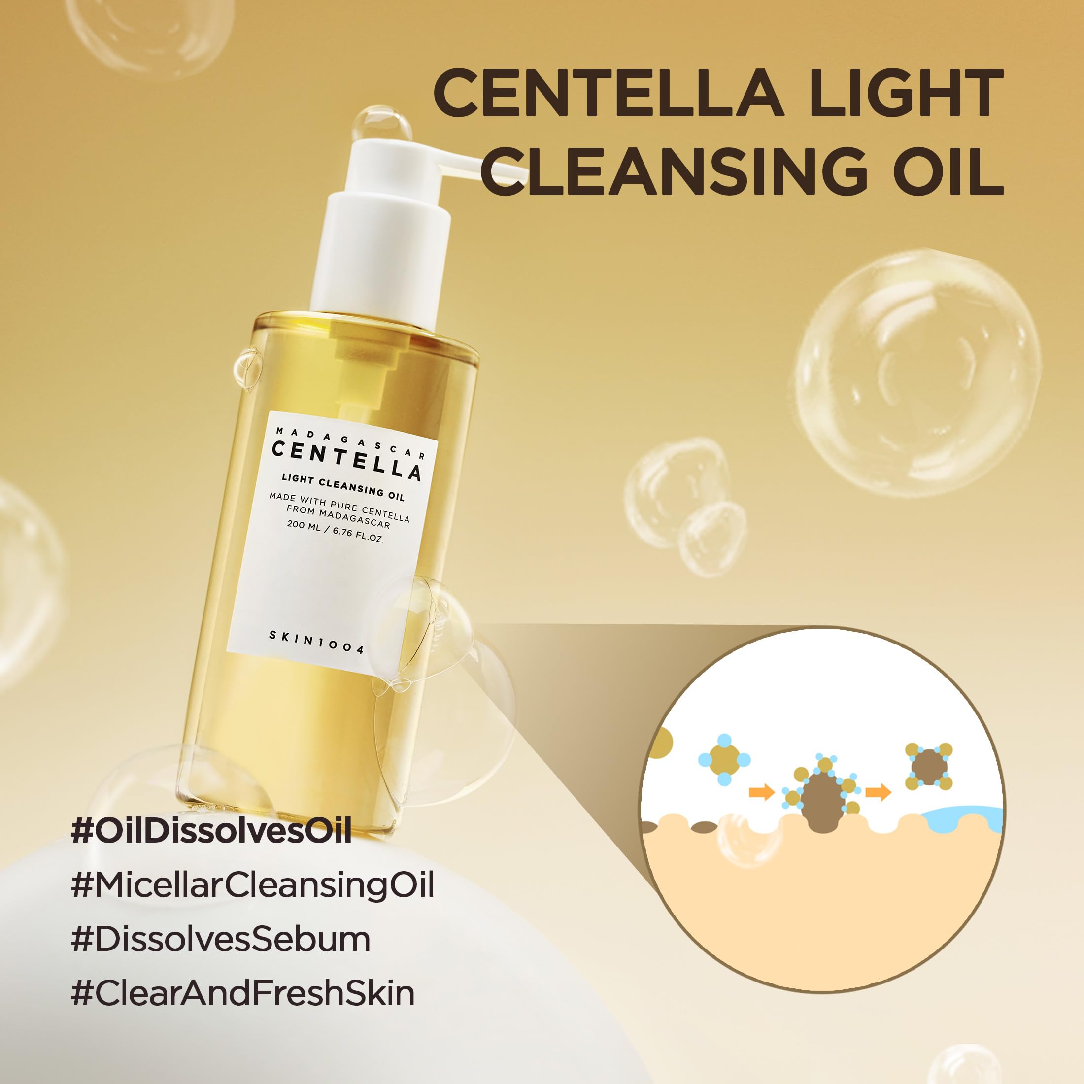 SKIN1004 Aceite facial ligero, textura sedosa para limpieza diaria.