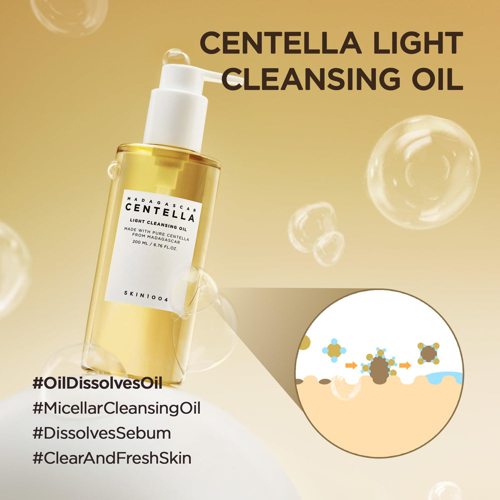SKIN1004 Aceite facial ligero, textura sedosa para limpieza diaria.