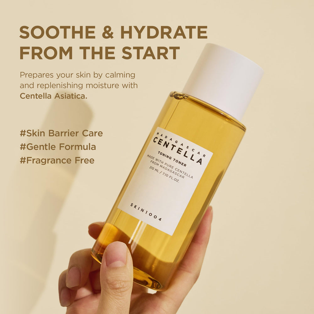 SKIN1004 Centella Toner ofrece hidratación diaria para piel sensible.