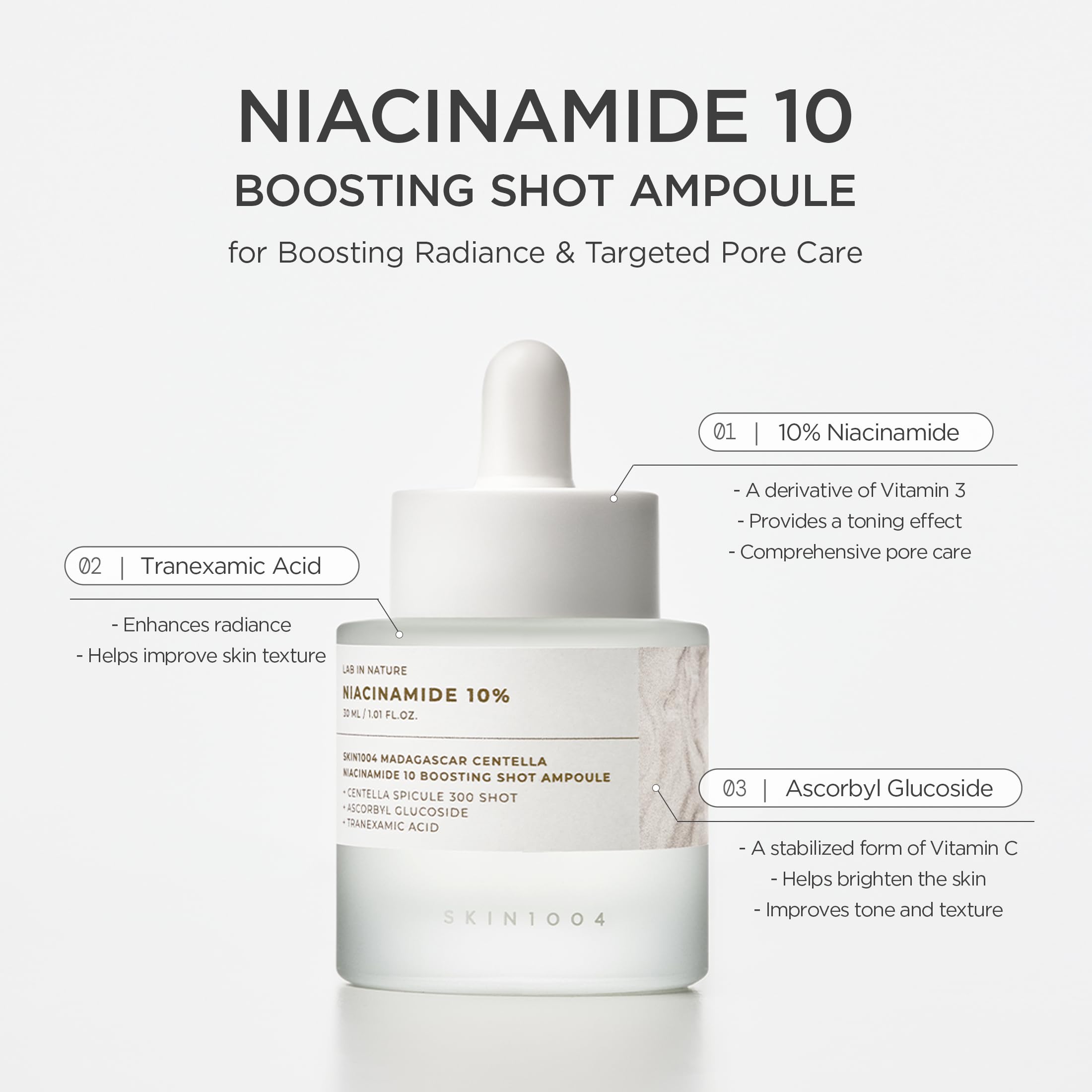 SKIN1004 Niacinamide 10% Boosting Shot serum-texture with feather-light application.