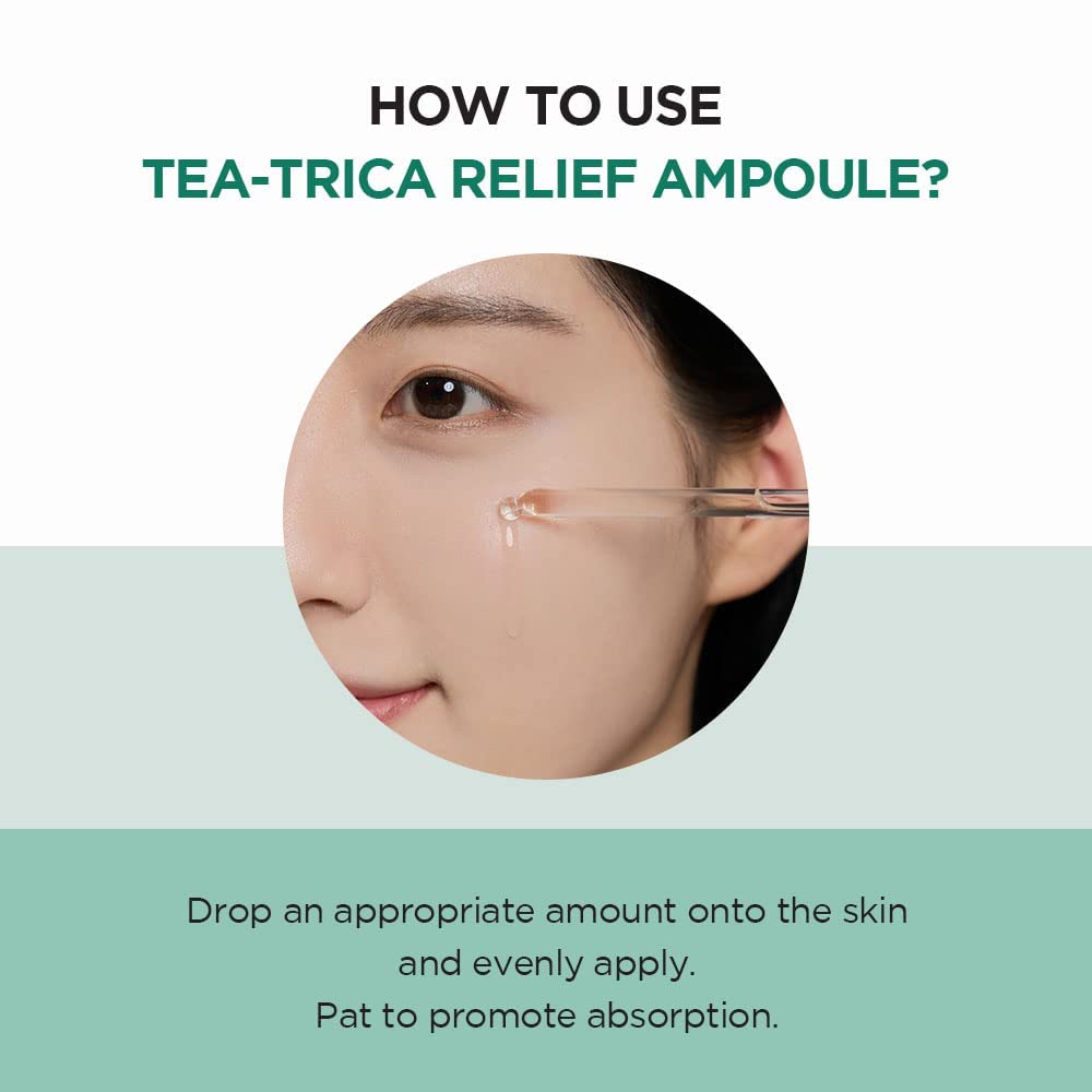 Etiqueta de producto de SKIN1004 Tea-Trica Relief Ampoule con branding