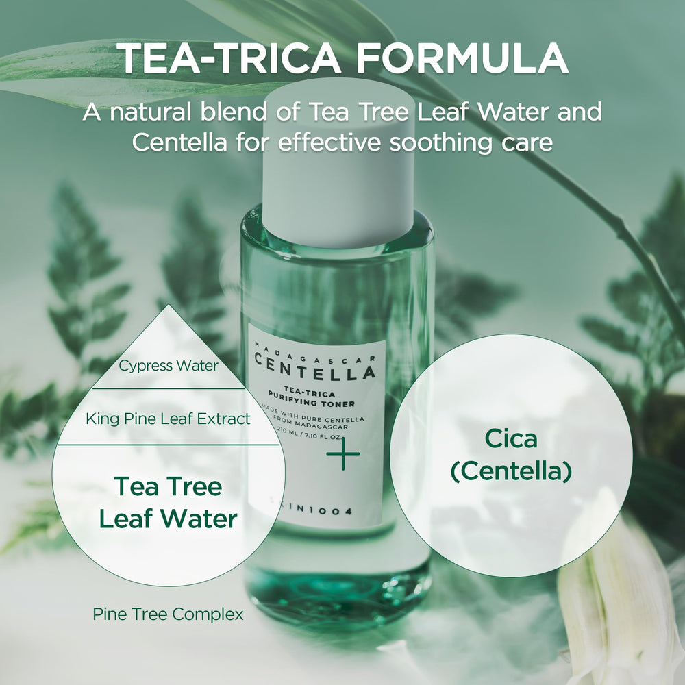 Textura líquida clara del tónico Tea-Trica de SKIN1004 para hidratación ligera.