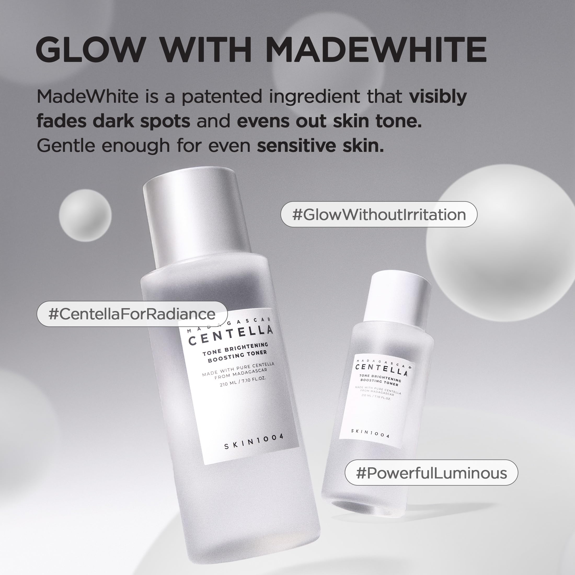 SKIN1004 Tone Glowing Boosting Toner cap closeup highlights MadeWhite and Centella ingredients