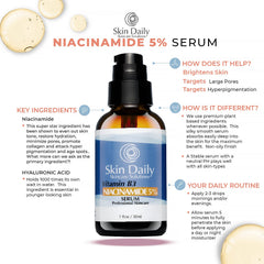 Skin Daily Skincare Solutions Niacinamida Serum: envase elegante facilita el uso diario y almacenamiento.