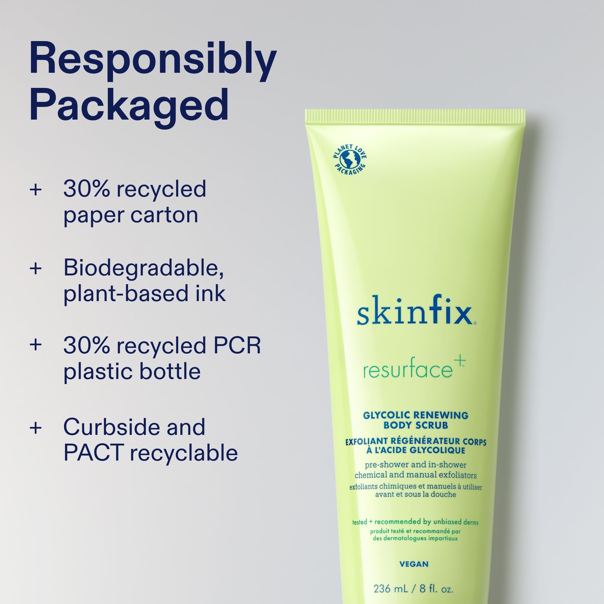 Envase sostenible y práctico para uso semanal del exfoliante.