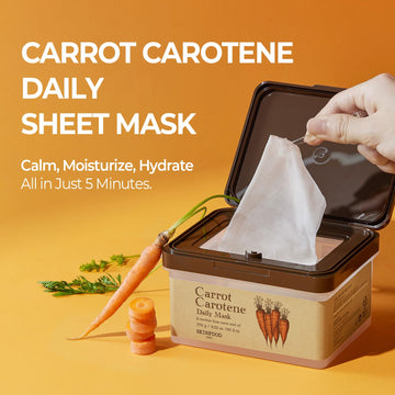 Carrot Carotene Daily Mask de SKINFOOD calma la irritación de la piel sensible.