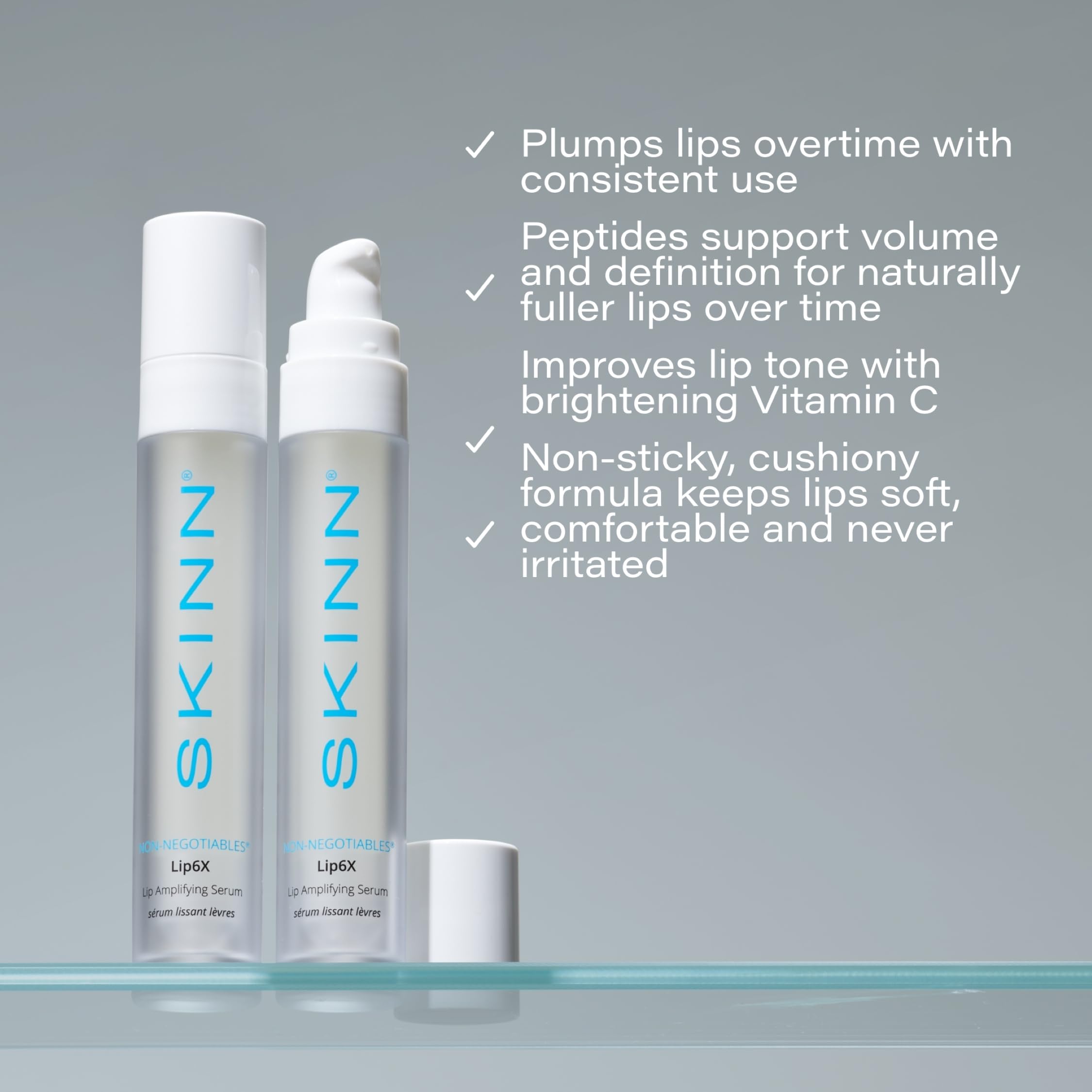 SKINN sérum amplificador de labios con micropartículas marinas para suavizar las líneas.