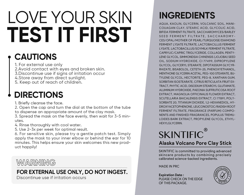 SKINTIFIC mascarilla arcilla volcánica Alaska: exfoliación suave y poros refinados.