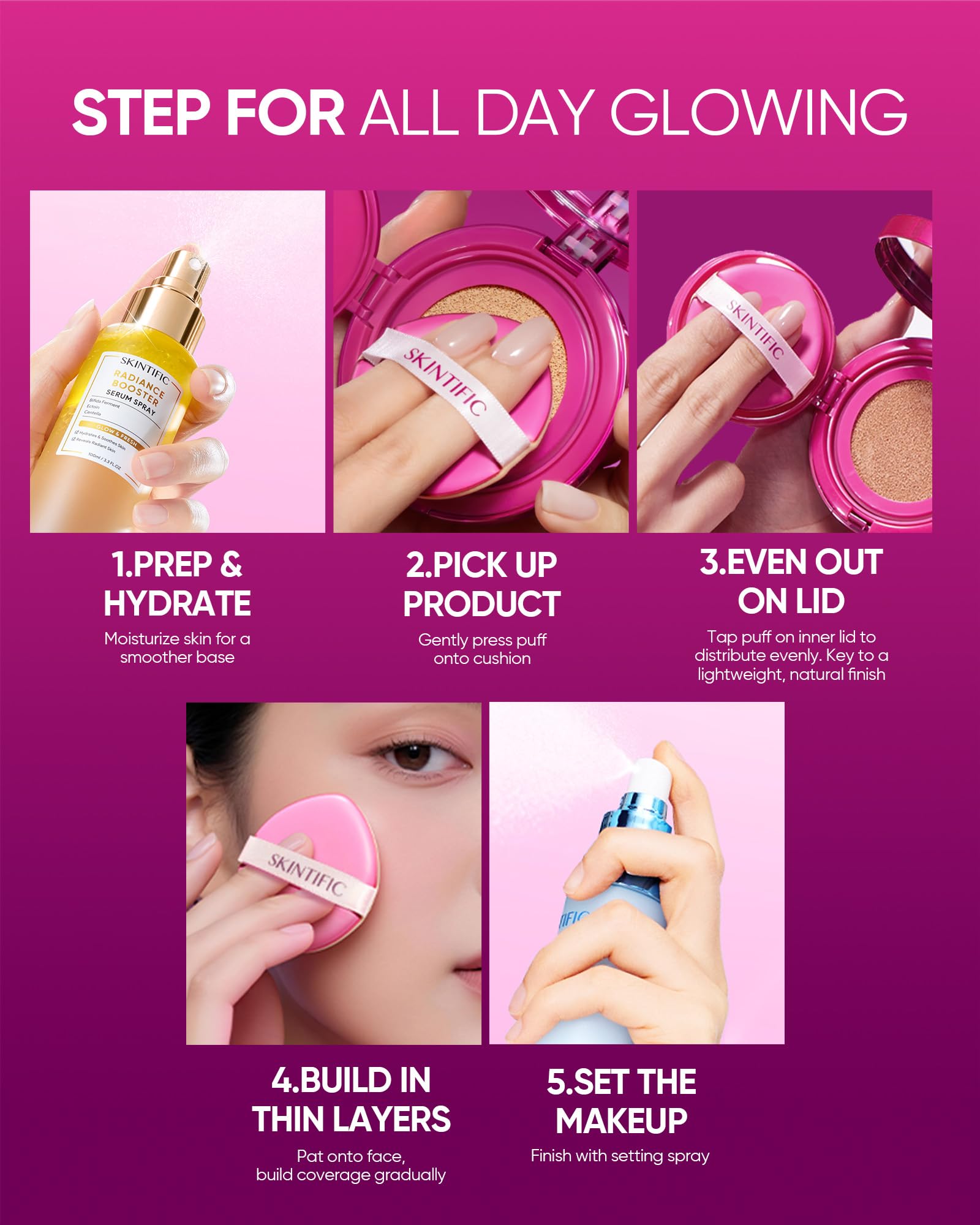 SKINTIFIC Pink Glow Cushion daily-use for dry skin with lightweight comfort