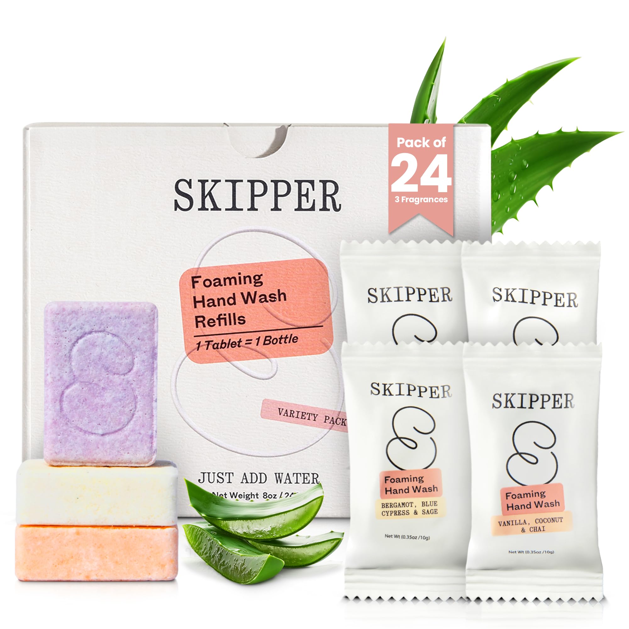 Skipper tableta de jabón espumoso en empaque, lista para rellenar y reducir residuos.