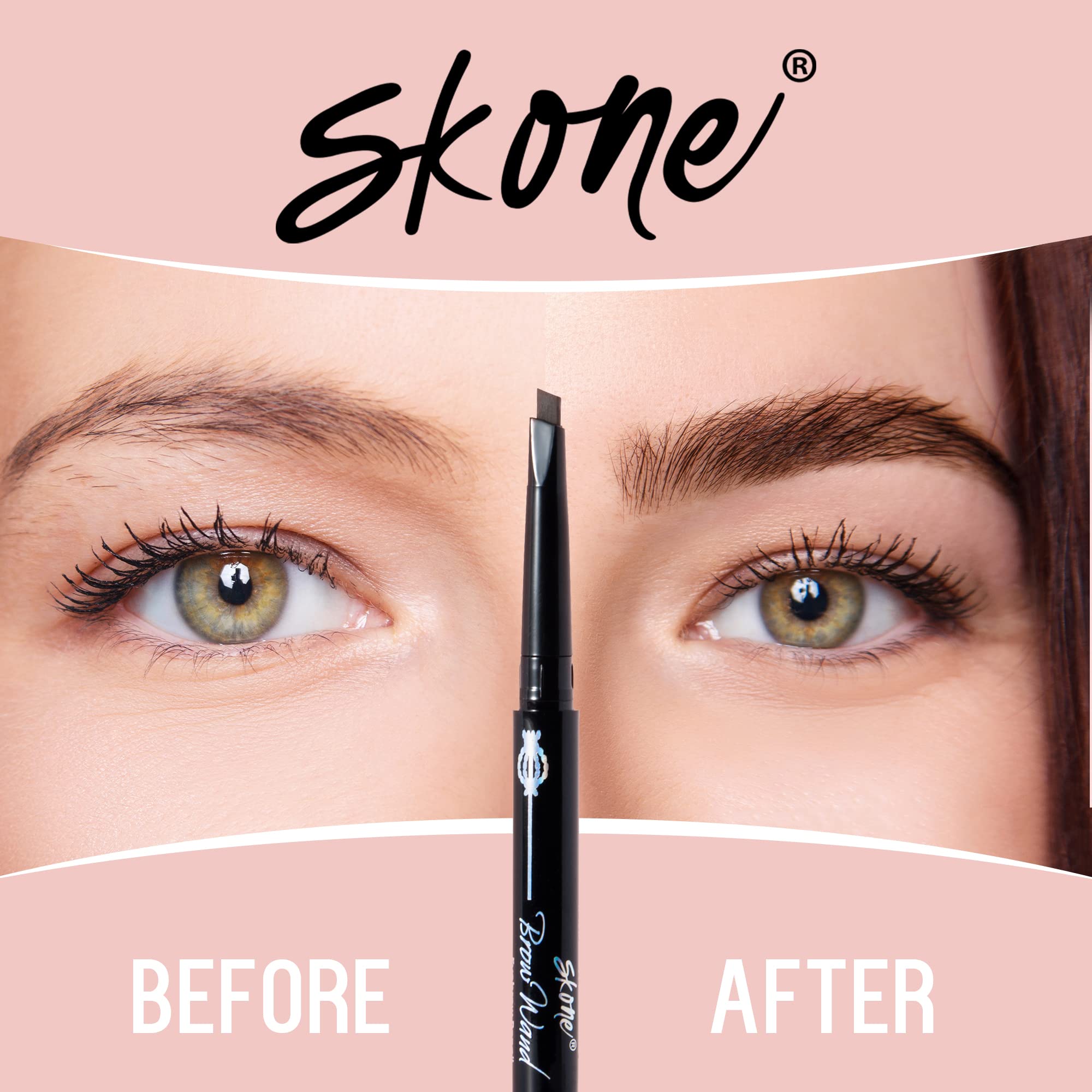 Skone Brow Wand con brocha larga para peinar y fijar.