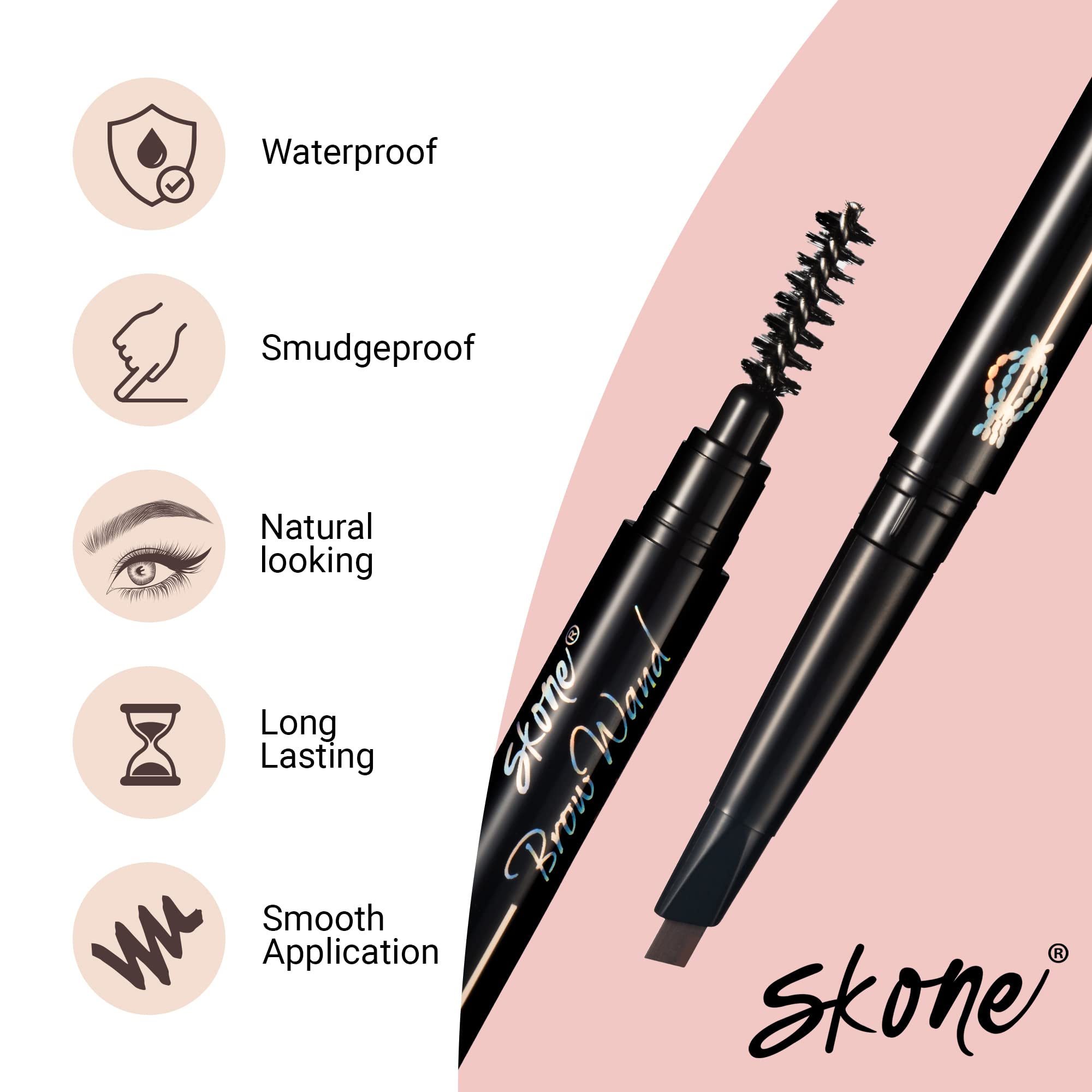 Skone Brow Wand, textura cremosa y resistencia al agua para cejas duraderas.