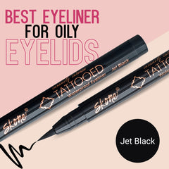 Delineador líquido Skone con pigmento intenso en negro azabache para color duradero.