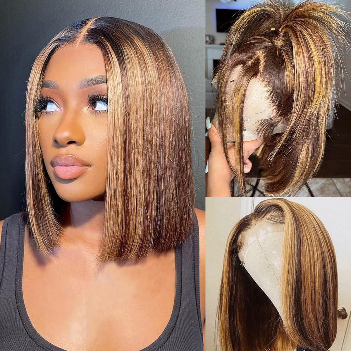 Skouty Bob Wigs con pelo humano ombré, encaje 13x4 para aspecto natural.