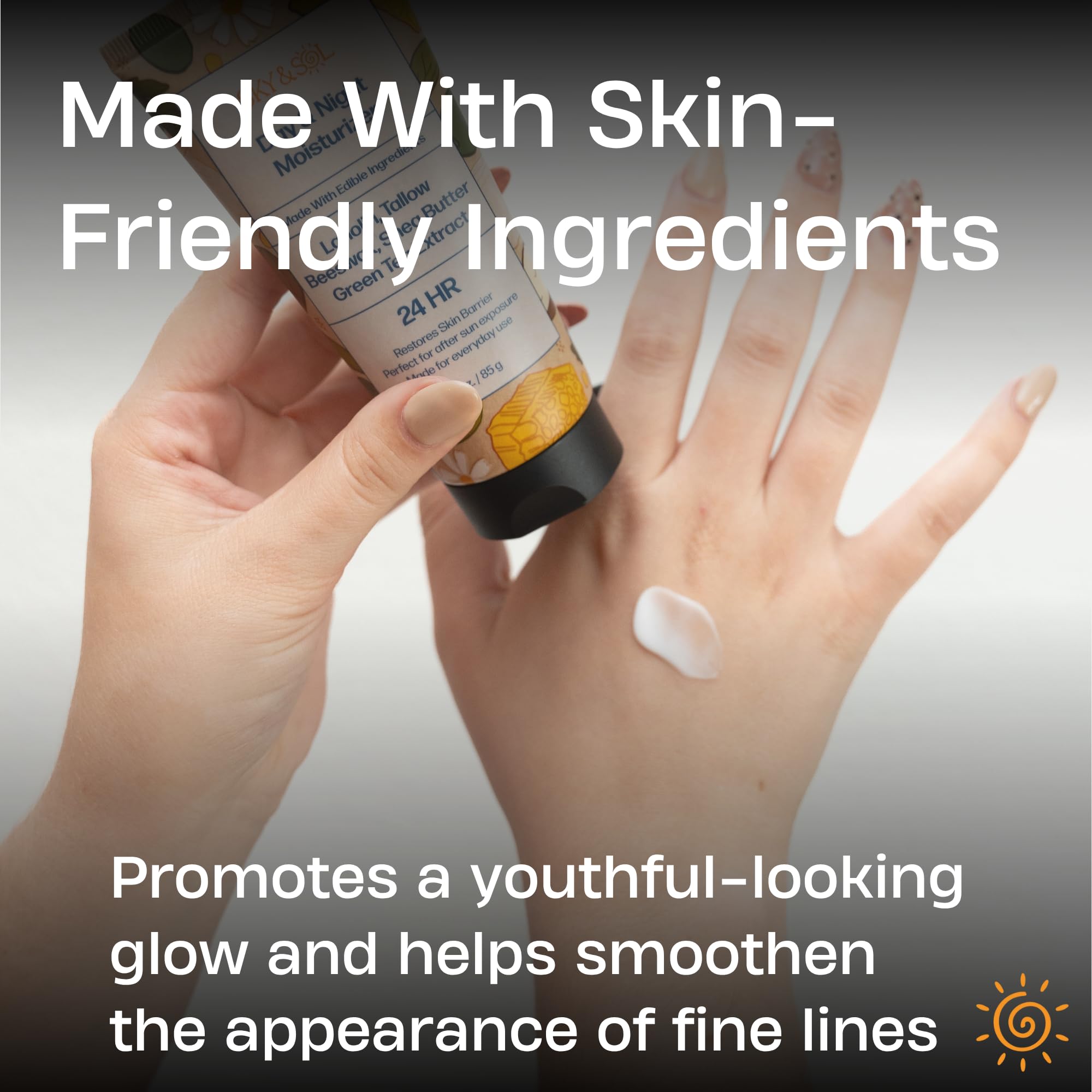 Ingredientes alimentados con pasto en Sky and Sol Everything Cream para nutrición suave.