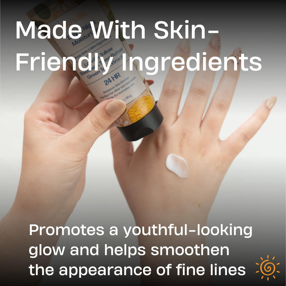 Ingredientes alimentados con pasto en Sky and Sol Everything Cream para nutrición suave.