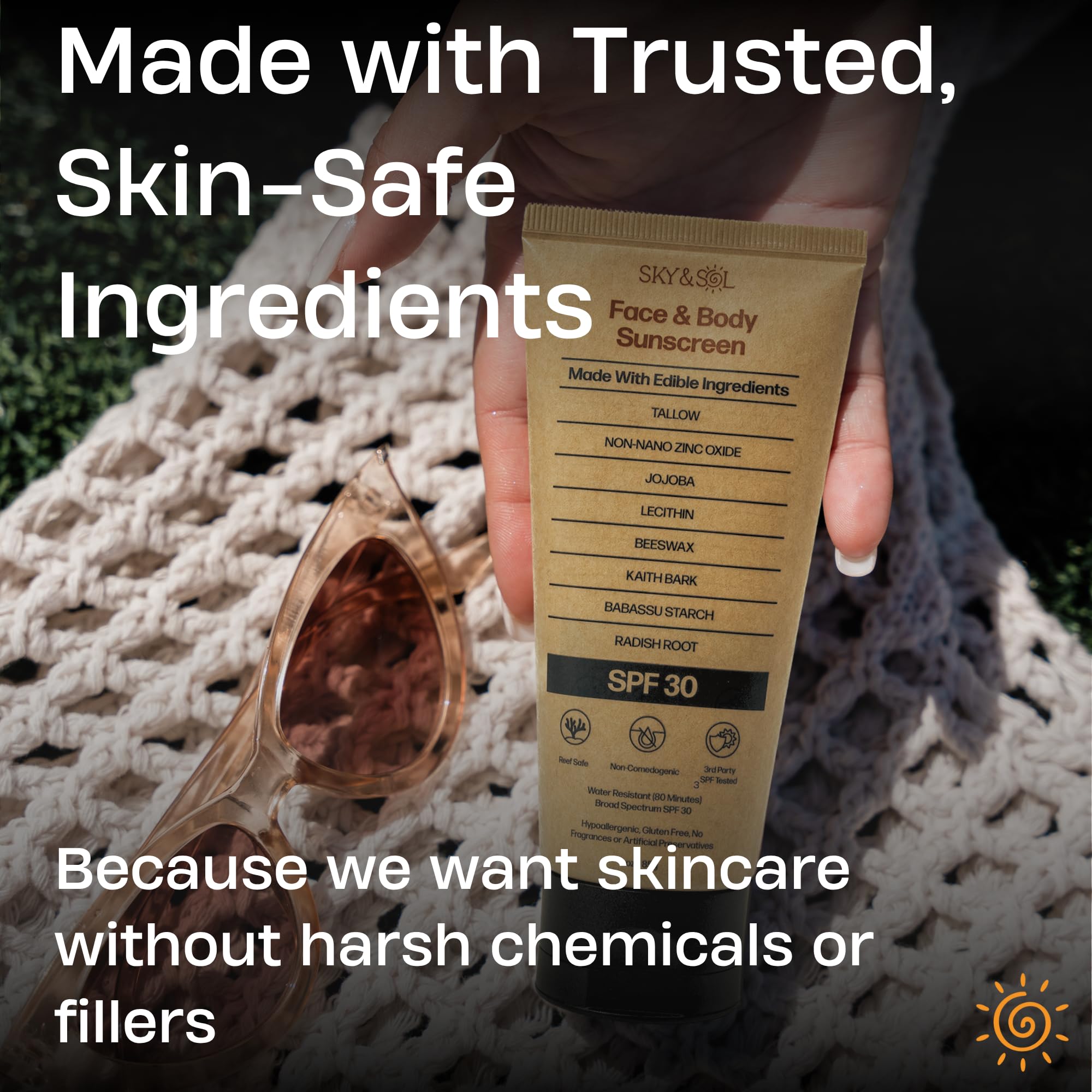 Sky and Sol oxyde de zinc non nano pour une protection minérale sûre.