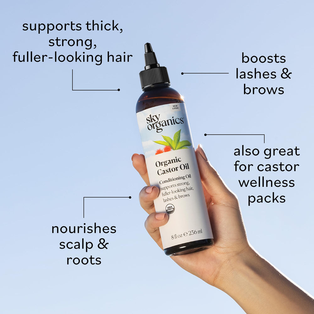 Sky Organics Aceite de ricino con gotero facilita aplicación precisa.