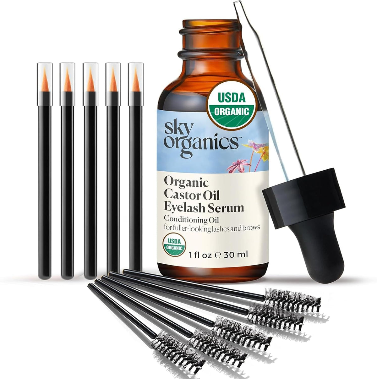 Sky Organics Aceite de Ricino para pestanas, favorece un aspecto más denso.
