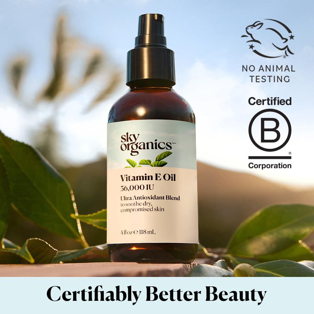 Sky Organics Aceite Vitamina E gotas: 2–3 gotas para piel suave