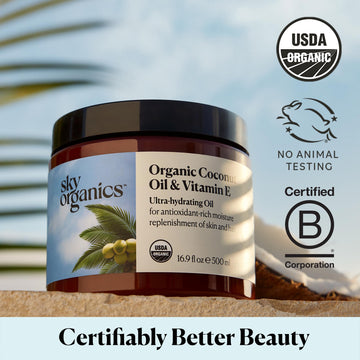 Sky Organics Detalles de composición con vitamina E y coco para nutrición.