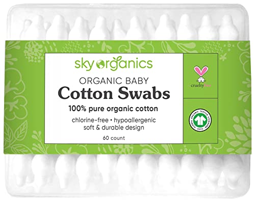 Sky Organics 60 hisopos de algodón orgánico aptos para piel sensible