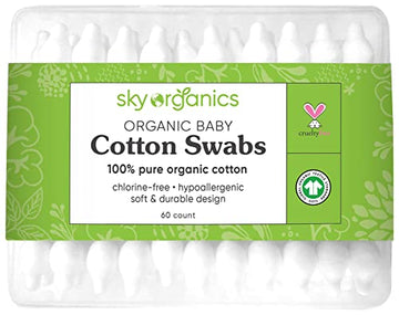 Sky Organics 60 hisopos de algodón orgánico aptos para piel sensible